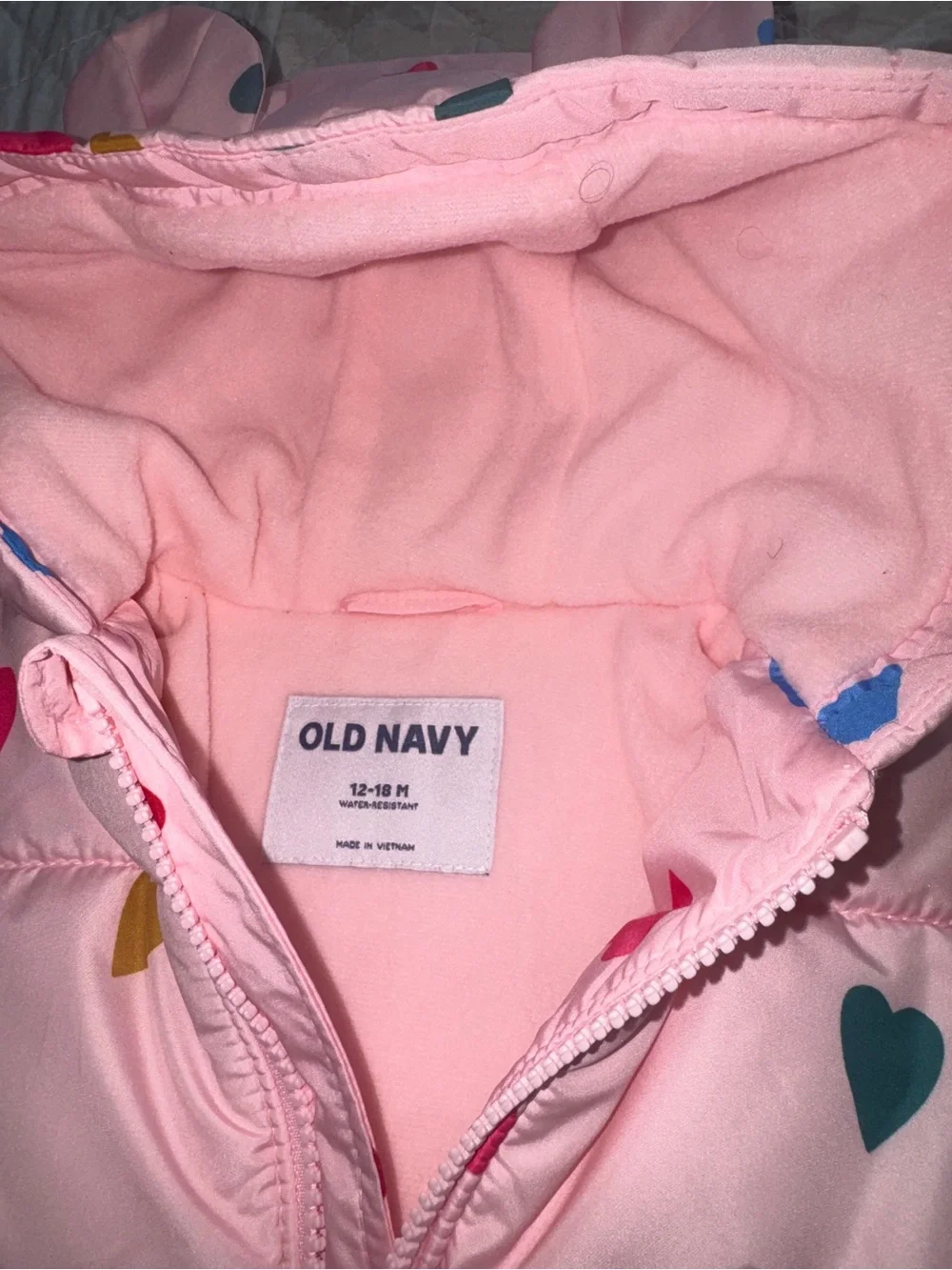 Old Navy Girls Pink Heart Puffer Jacket – Size 12-18 Months – NWT